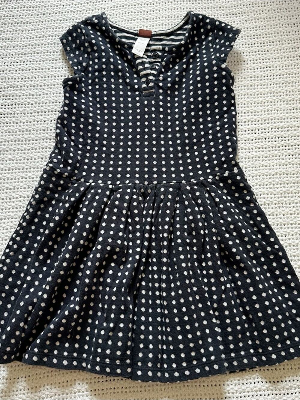 Tea Collection Navy Blue and White Polka Dot Dress